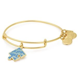 NWT Alex and Ani You Complete Me Blue Puzzle Piece Autism Shiny Gold Bracelet
